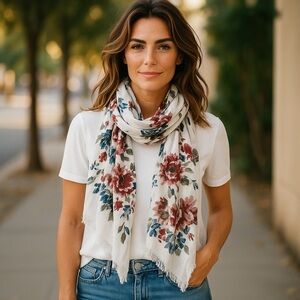 WHBM Lightweight Versailles Gauzy Floral Oblong Scarf Head Scarf